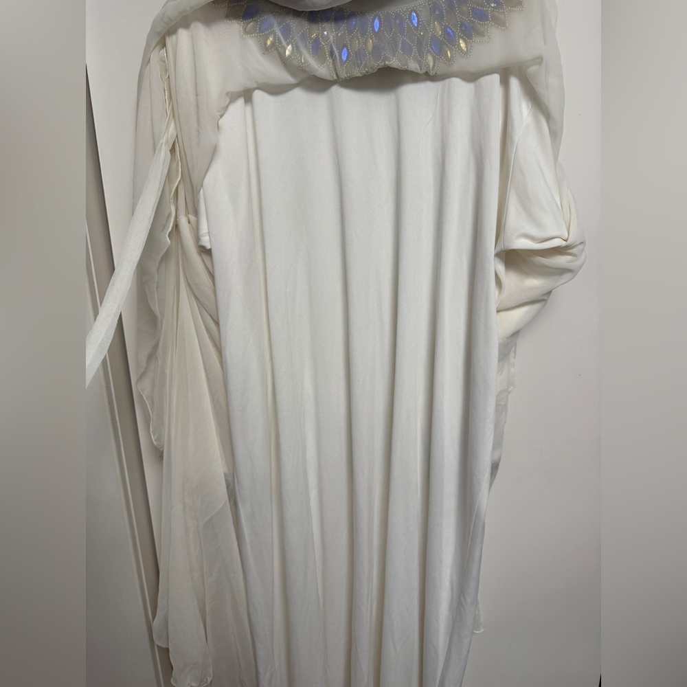 Embellished Ivory Maxi Dress with Blue & Gold Accents - Picture 5 of 7
